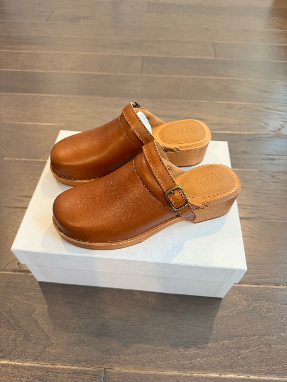 Re/Done Chestnut Leather Clog Mules